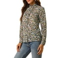 thumbnail image 4 of INSPIRE CHIC Women's Floral Print Long Sleeve Stand Collar Casual Shirt XS Navy Blue, 4 of 6