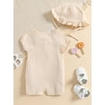 thumbnail image 3 of Caoirhny Baby Solid Color Clothes Set, Short-sleeved Crew Neck Chest Pocket Jumpsuit Romper with Lace Hat for Summer, 3 of 8