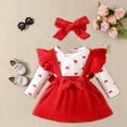 thumbnail image 2 of Otqutp Children's Girls Valentine's Day 3 Piece Suit Long Sleeve Love Printed Clothes Set Baby Cute Bodysuit Solid Color Ruffle Back Dress with Hairband(1-White,0-3 Months), 2 of 9