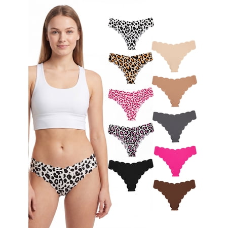 COOPLUS 10 Pack Womens Seamless Thongs Seamless No Show Comfortable Underwear Beach Bikini Panties M-XXL