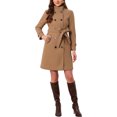 thumbnail image 2 of INSPIRE CHIC Double Breasted Pea Coat for Women Stand Collar Mid Long Trench Outwear Winter Coat with Belt S Camel, 2 of 6