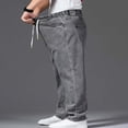 thumbnail image 2 of Mens Baggy Jeans Stretch Denim Wide Leg Trousers Loose Fit Casual Pants Elastic Waisted Denim Pants for Men with Drawstring Streetwear Grey 4XL, 2 of 5