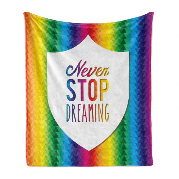 Saying Soft Flannel Fleece Blanket, Digital Bound Little Triangles in Rainbow Colors Futuristic Geometrical Motivation, Cozy Plush for Indoor and Outdoor Use, 70" x 90", Multicolor, by Ambesonne