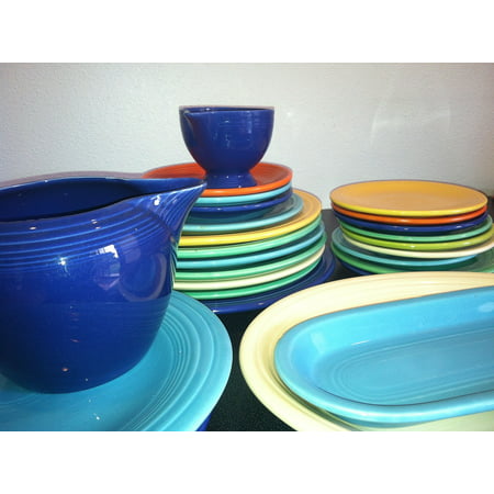 Canvas Print Colorful Dishes Fiestaware Plate Blue Stretched Canvas 10 x (Best Price Fiestaware Dishes)