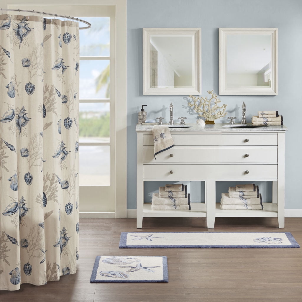MAYEERTY Reversible Medium Pile Tufted Bathroom Rug，Blue, 21"W x 34"L