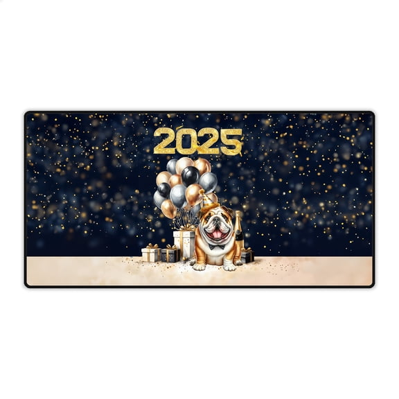 Happy New Year Bulldog Welcome 2025 Balloon Firework Party Desk Mat Full Keyboard Mouse Pad Dog Lover Gifts Idea Large Mousepad - 01014