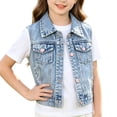 thumbnail image 4 of Girls Classic Blue Jean Vest Embroidered Little Bear Bow Toddler Outerwear Casual Cute Coat, 4 of 8