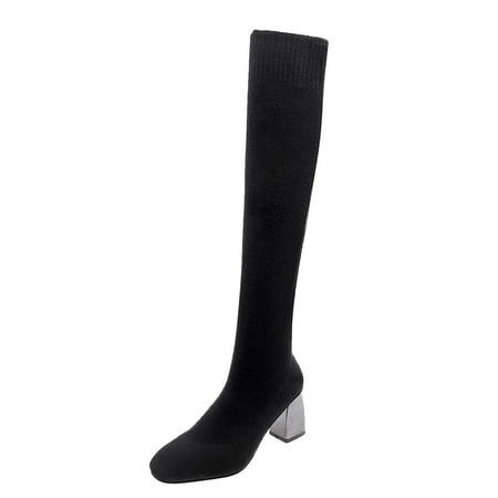

Wiueurtly Women s Thigh High Boots Over The Knee Boots For Women Minimalist Heeled Sock Boots Long Boots Ladies Shoes