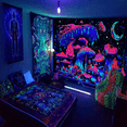 thumbnail image 4 of Tapiz fluorescente con diseño de árbol de la vida, calavera, cielo estrellado, fondo de luz negra, tela decorativa para colgar en el dormitorio, 4 of 6