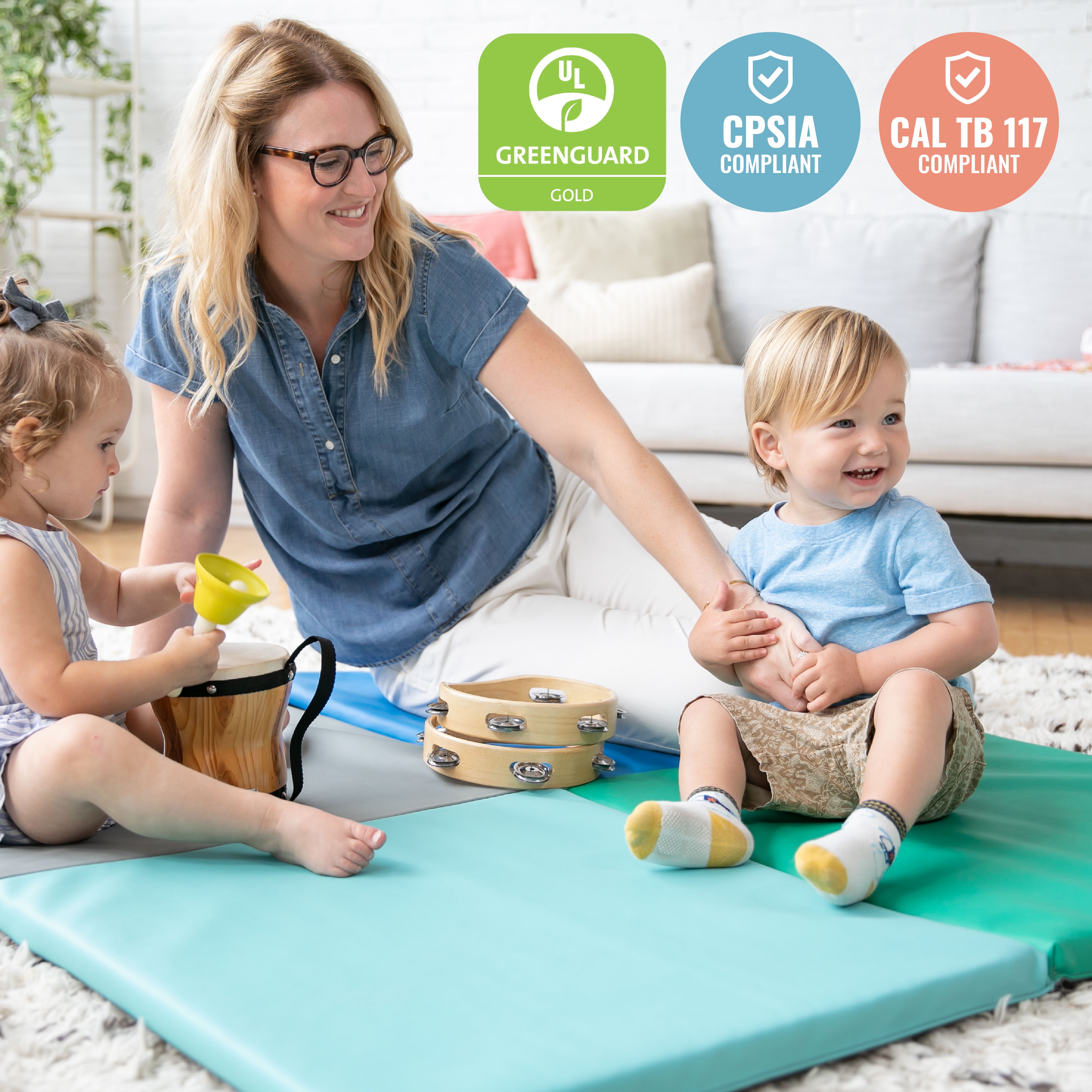 ECR4Kids SoftZone Quad Fold-N-Go Activity Play Mat, 48in Square, Baby Essentials, Contemporary