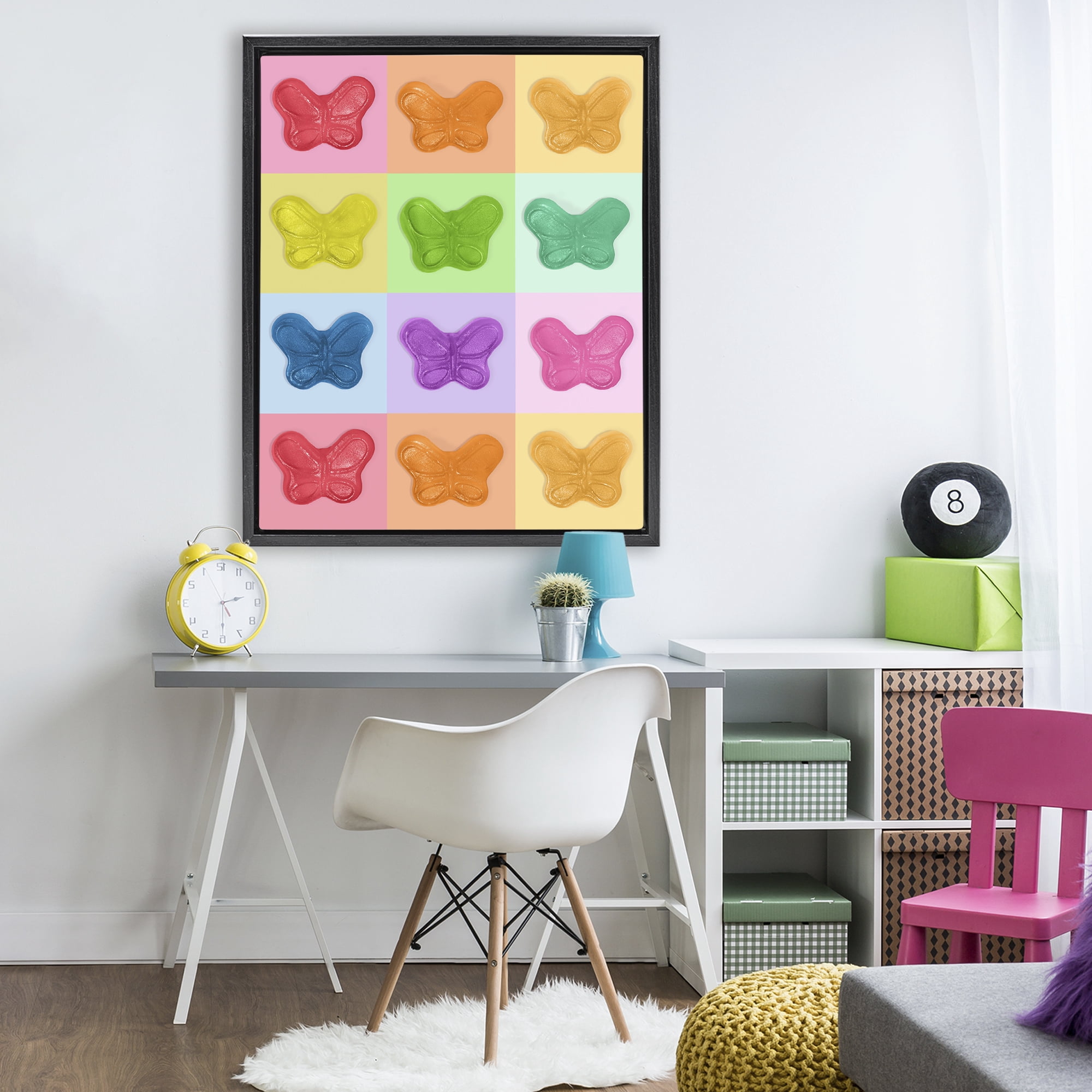 Stupell Industries Colorful Butterflies Candy Black Framed Floater Canvas Wall Art, design by LISH Creative