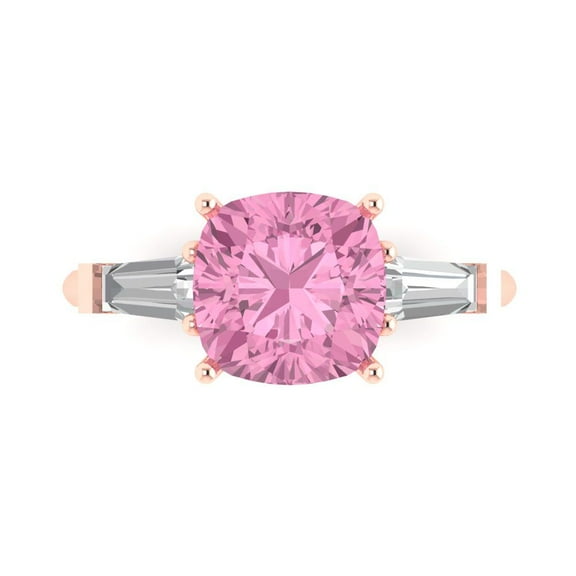 Clara Pucci 14K Rose Gold 3ct Pink Three-Stone Ring for Women