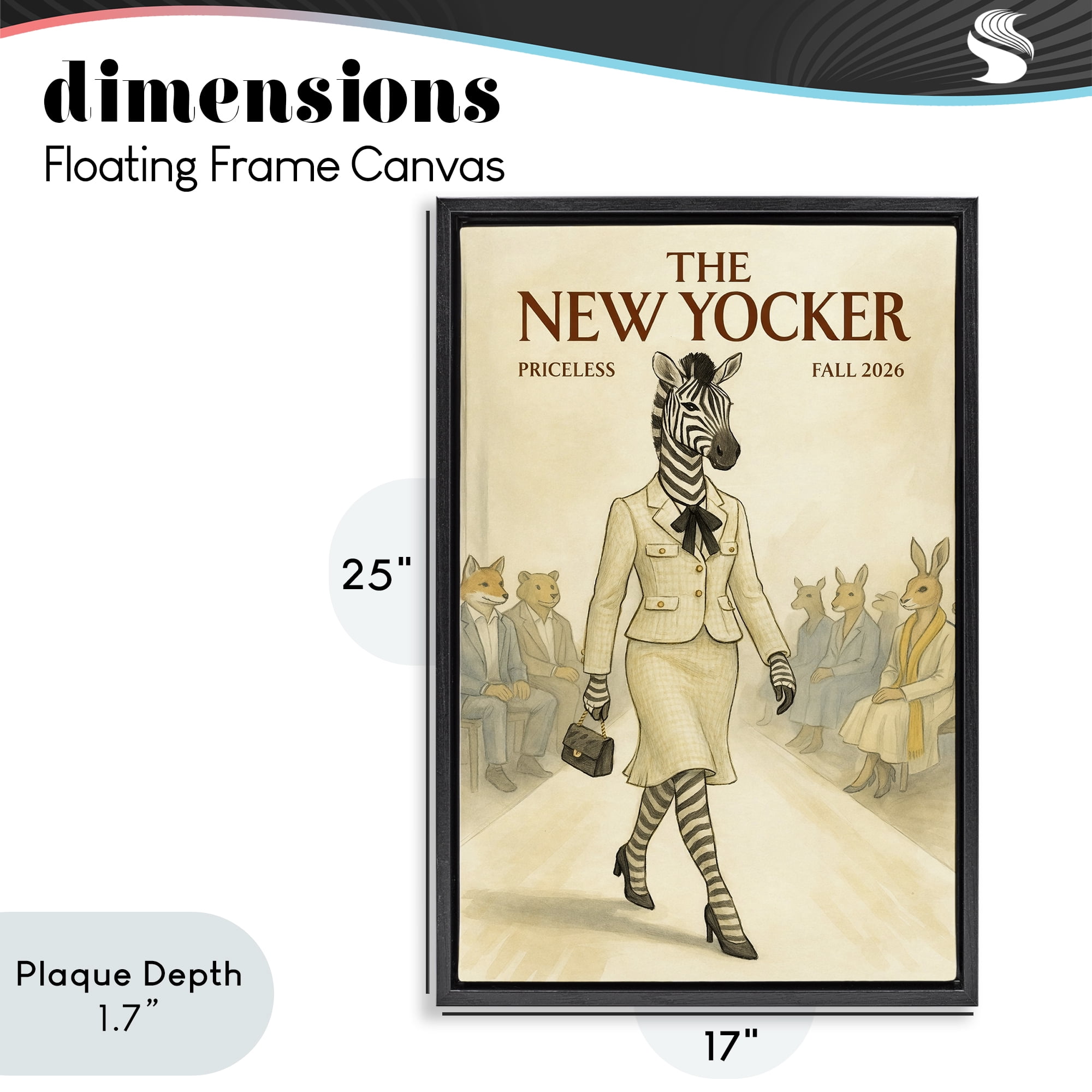 Stupell Industries New Yocker Zebra Model Black Framed Floater Canvas Wall Art, design by Grotto Studios