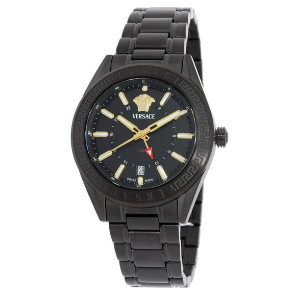 Versace V-Code GMT Quartz Black Dial Men's Watch VEAFA0824
