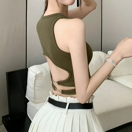 New Women Sports Tank Tops With Bra Pad Casual Crop Tops Backless Knitt Running Camisole For Women Y2K Streetwear Tops JIANGLANG