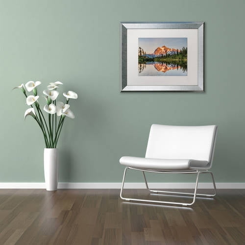 Trademark Fine Art 'Picture Lake Sunset' Canvas Art by Pierre Leclerc, White Matte, Silver Frame