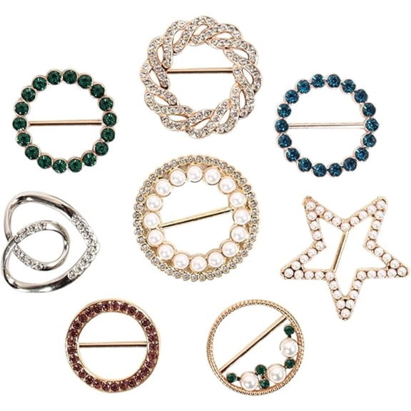 8 PCS Handmade T-Shirt Clips, Sparkling Rhinestone & Pearl Round Buckle, Vintage Knotted Design Cloth Pin for Blouse Scarf, Perfect Gift for Ladies