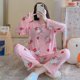 thumbnail image 1 of Conjunto de ropa de dormir holgada de manga larga con cuello redondo para mujer, pijama cómodo con estampado de dibujos animados para el hogar, camisón de dos piezas para mujer, 1 of 5