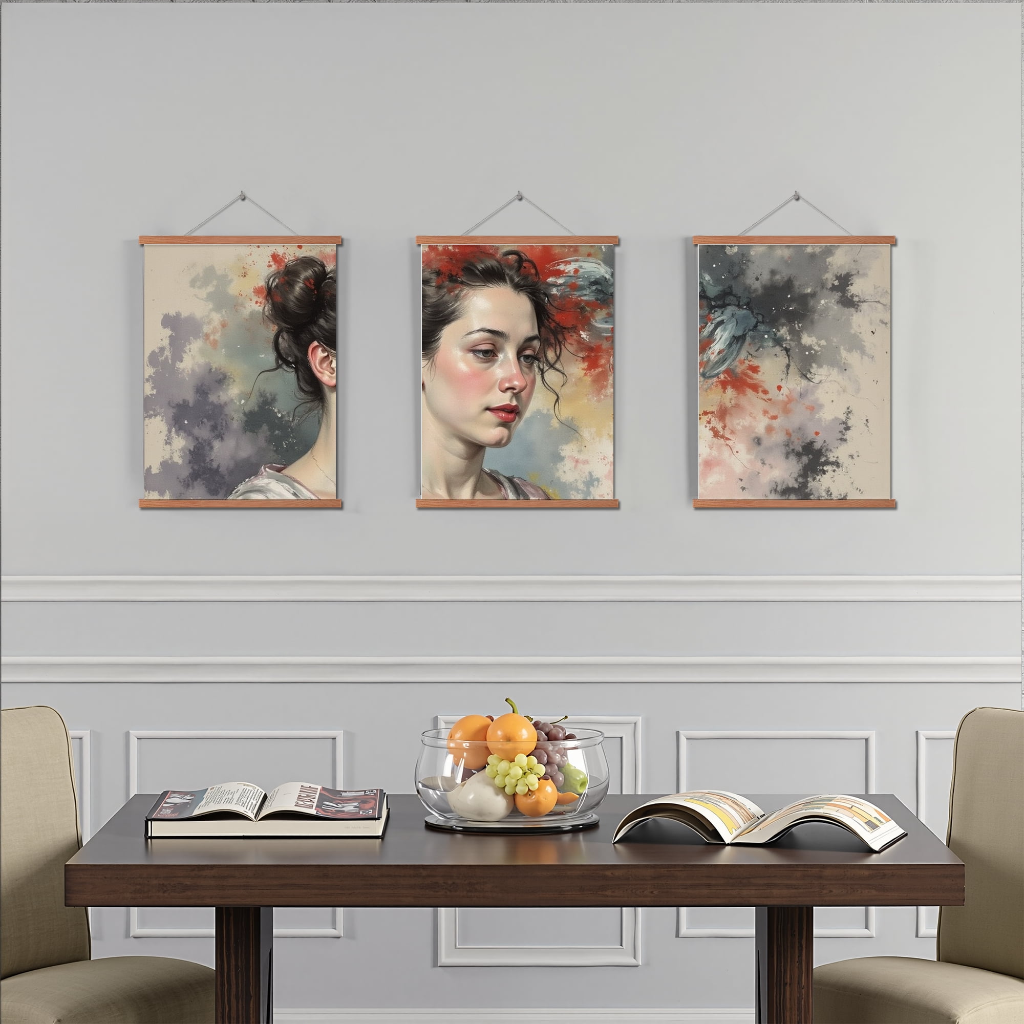 MAYEERTY Modern Abstract Wall Art Painting, Living Room Decor, Brown Hanging Rod Frame, 15.7"x11.8"