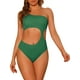 thumbnail image 1 of INSPIRAR CHIC Traje de baño de una pieza para mujer, con un hombro, corte asimétrico en la cintura, bañador de canalé, monokini, talla X-Large, verde oscuro, 1 of 5