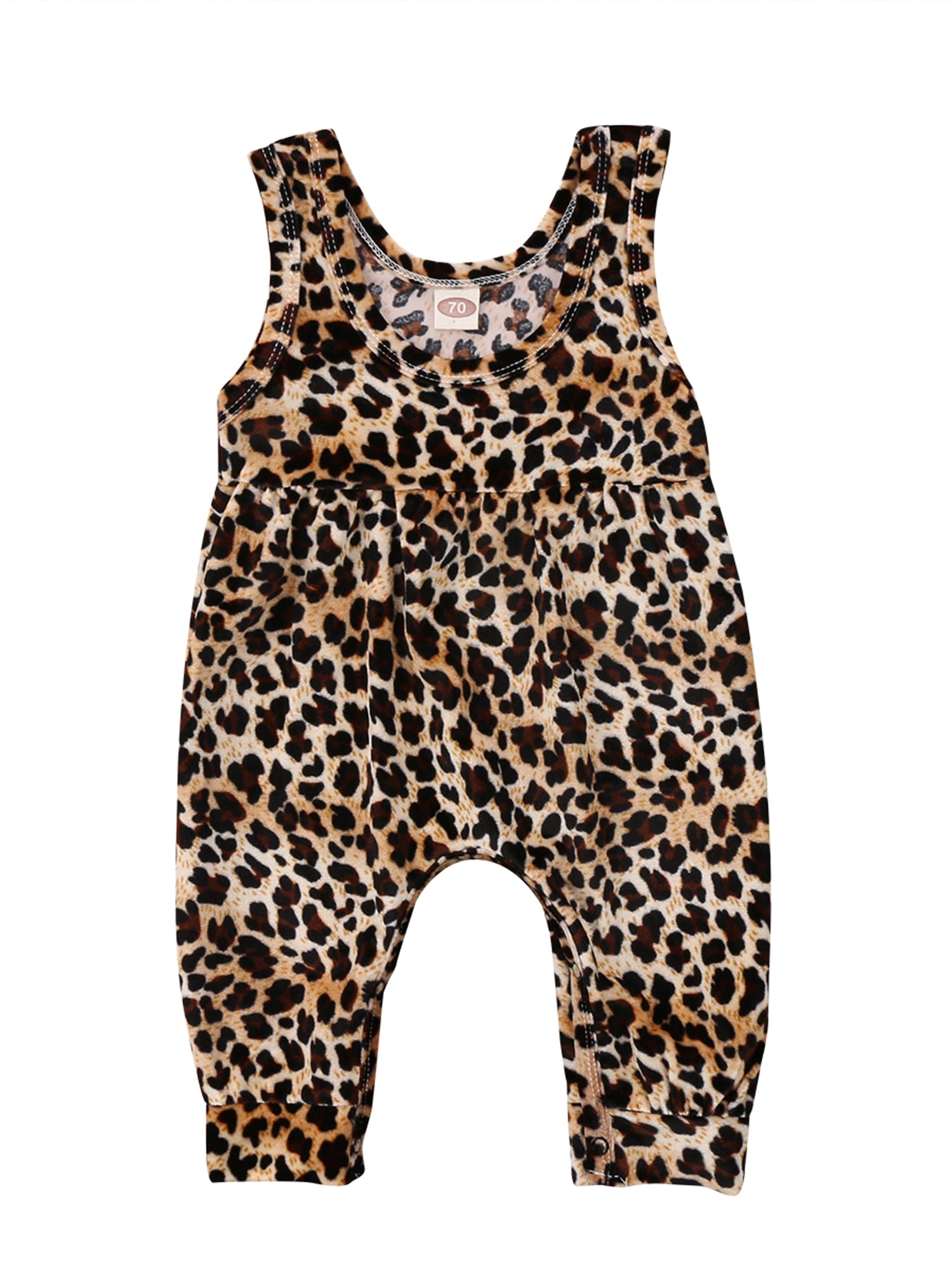 Toddler Baby Girls Kids Boys Leopard Printed Sleeveless Romper Jumpsuit Clothes 