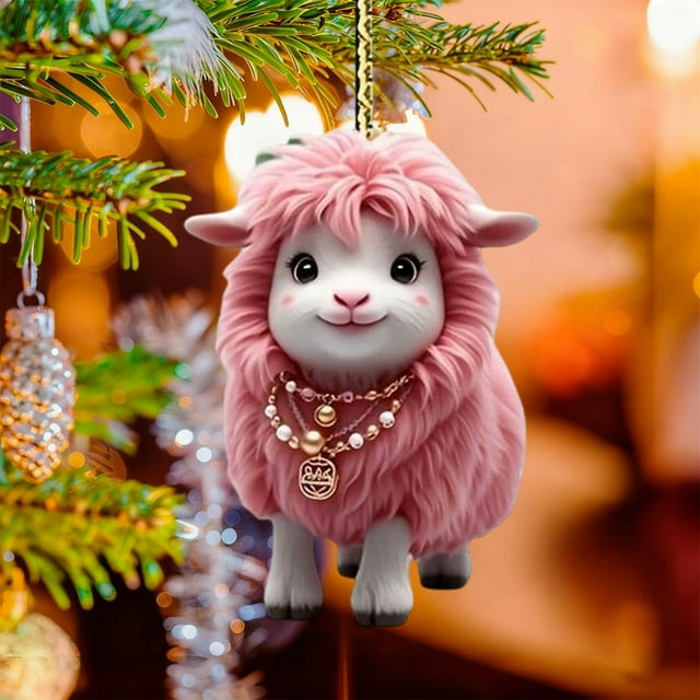 Fzsteel Acrylic Lamb Hanging Decorations 10PC Set for Car and Home Interior Festive Ornaments with Pink Design