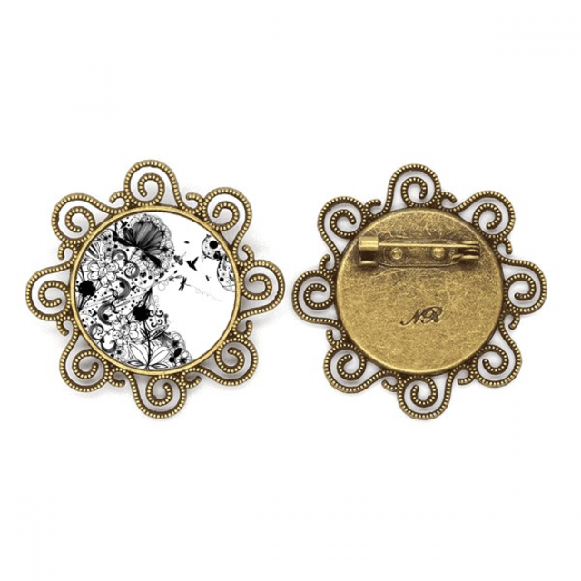 Plantas de flor negro blanco Art en grano silueta Broche de flores, regalo de joyería para mujeres y niñas Unbranded M