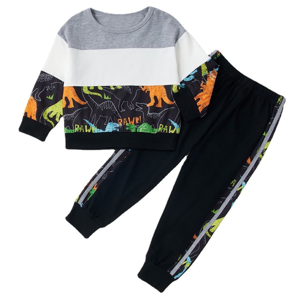 YOYOXIU Toddler Baby Boy Outfits Baby Boy Clothes Long Sleeves Dinosaur Print Shirt Top Pants Set Fall Winter Clothing 2-3T Gray