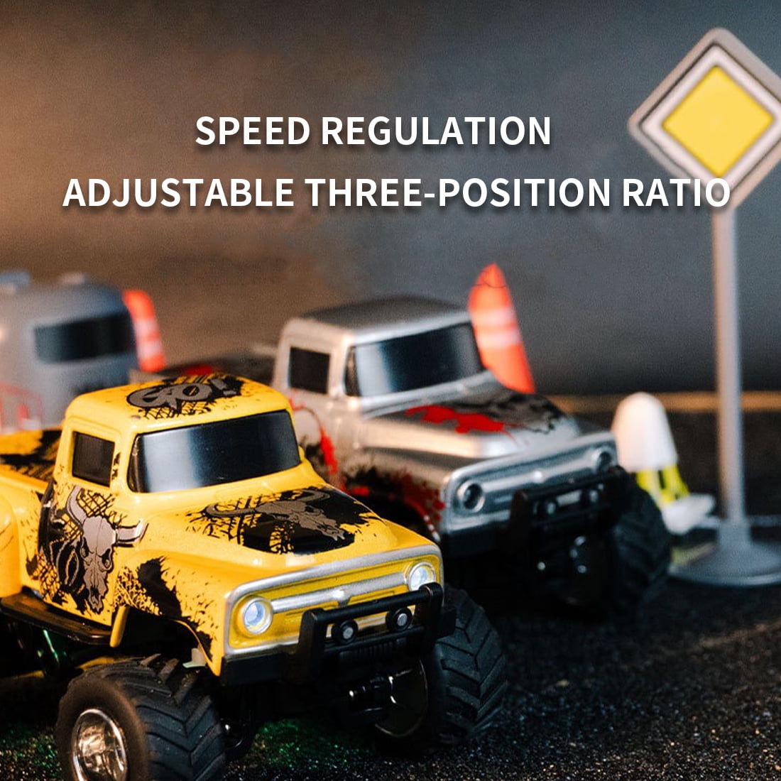 2.4G 1:64 Scale Mini Alloy Monster Truck with Mobile App Control, 3-Speed Off-Road RC Car with Shock Absorption & Trailer Hook, Desktop Remote Control Toy for Teens and Adults