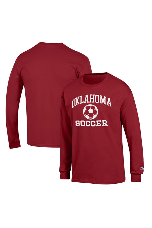 Men's Champion Crimson Oklahoma Sooners Soccer Icon Long Sleeve T-Shirt