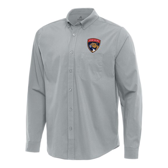 Men's Antigua Gray Florida Panthers Flight Woven Tri-Blend Long Sleeve Button-Down Shirt