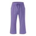 thumbnail image 3 of Cotton Linen Capri Pants Kids Boys Girls Wide Leg Capris Pocket Drawstring Straight Trousers 9T, 3 of 5