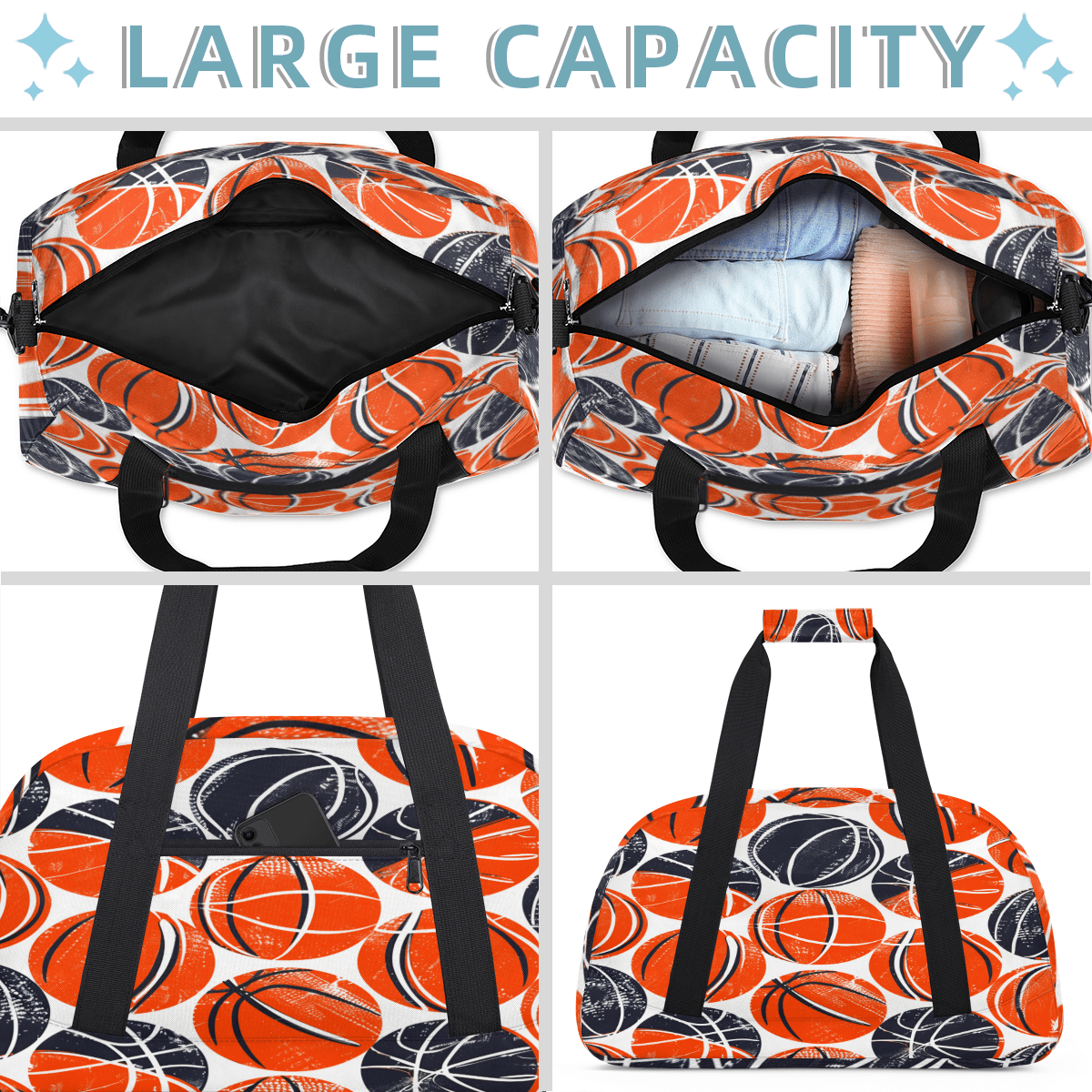 Herdesigns Basketball Duffle Bag for Women & Men, Sports Gym Bag Dance Bag Overnight Bag Carry On Weekender Travel Bag