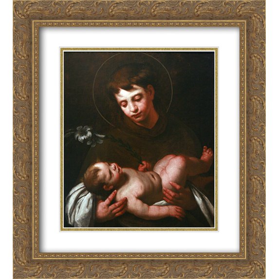 Bernardo Strozzi 2x Matted 20x22 Gold Ornate Framed Art Print 'Saint Antony of Padua holding Baby Jesus'