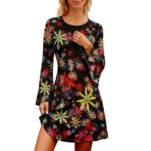 Fashion Ensemble by Attire for Casual Home and Event Wear Bohemian Festival Dress with Floral Pattern