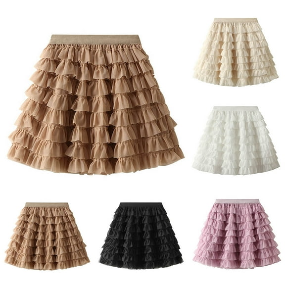 SMihono Fashion Women's Ruffle Tutu Skirt Mesh Skirt Pleated Chiffon Cute Aline Fashion Mid Thigh Summer Bubble Skirt Black 4