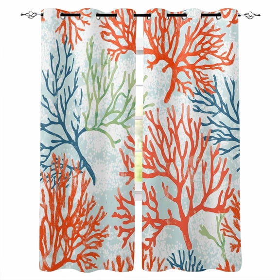 Blackout Curtains for Bedroom, Ocean Coral Room Darkening Window Drapes for Living Room, Abstract Boho Gradient Coastal Polka Dots Thermal Insulated Grommet Curtains, 52x72 inch, 2 Panels