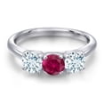 thumbnail image 3 of Gem Stone King 925 Sterling Silver Red Created Ruby and Sky Blue Aquamarine Engagement Ring for Women | 1.60 Cttw | Round 5MM | Gemstone July Birthstone | Size 9, 3 of 6