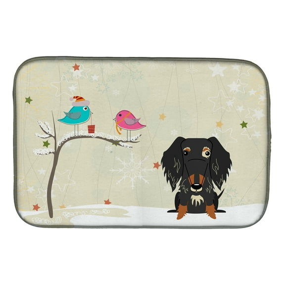 Christmas Presents between Friends Wire Haired Dachshund Dapple Dish Drying Mat
