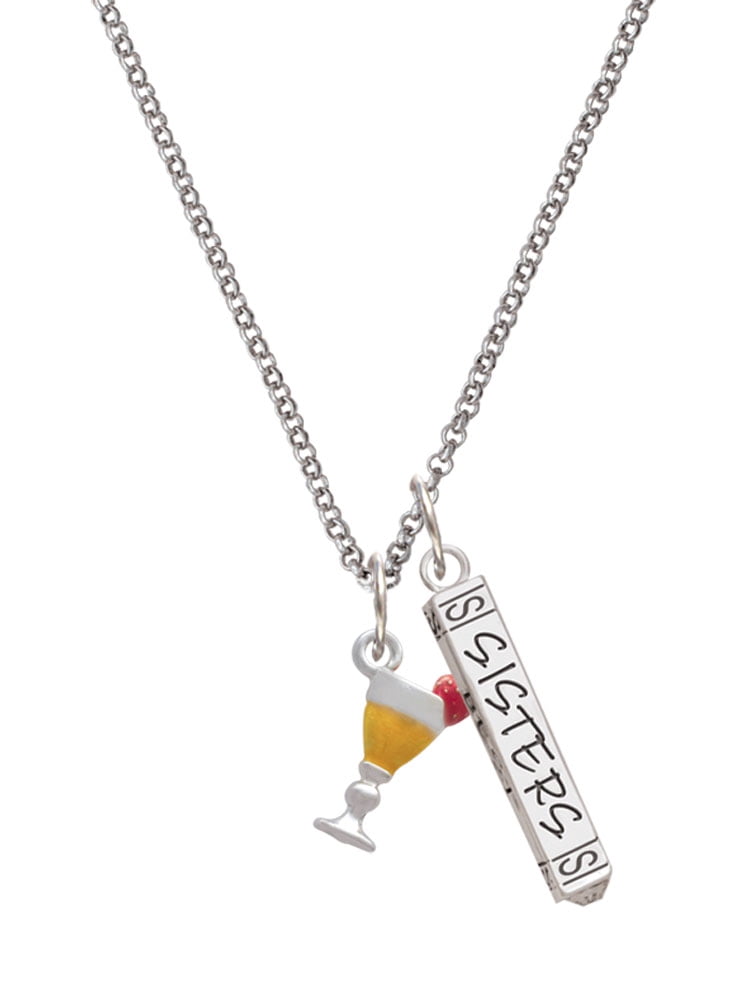 Delight Jewelry Silvertone 3-D Yellow Tropical Drink Silvertone Sisters Best Friends Forever Bar Charm Necklace, 23"