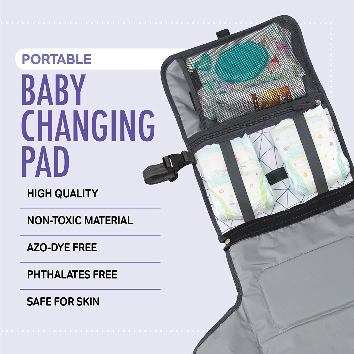 AllSettHealth Baby Portable Diaper Changing Pad Waterproof Padded Travel Changing Mat w Pockets Adjustable Strap