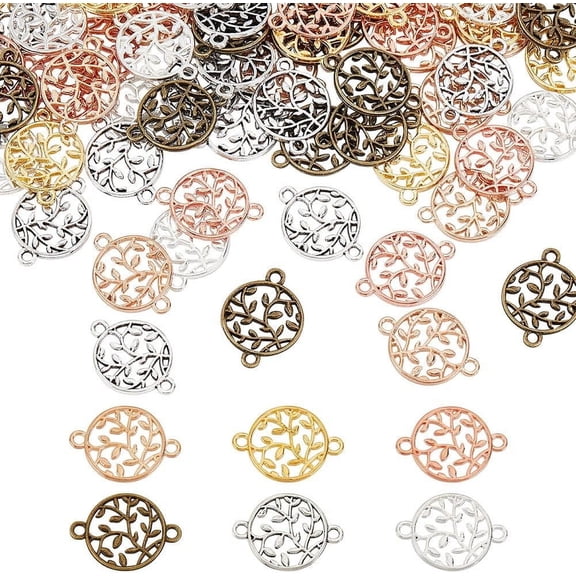 PH 90pcs Tree of Life Charms 6 Colors Tree of Life Link 15mm Flat Round Pendants Beads Alloy Bracelet Connectors Hollow Out Link for DIY Necklaces Bracelets Jewelry Crafts Making for DIY