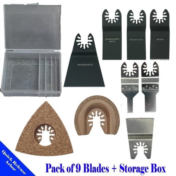 9 Pcs  with Storage Box Standard Quick Release Universal Fit Multi Tool Oscillating Multi tool Saw Blade for  Tool Free System