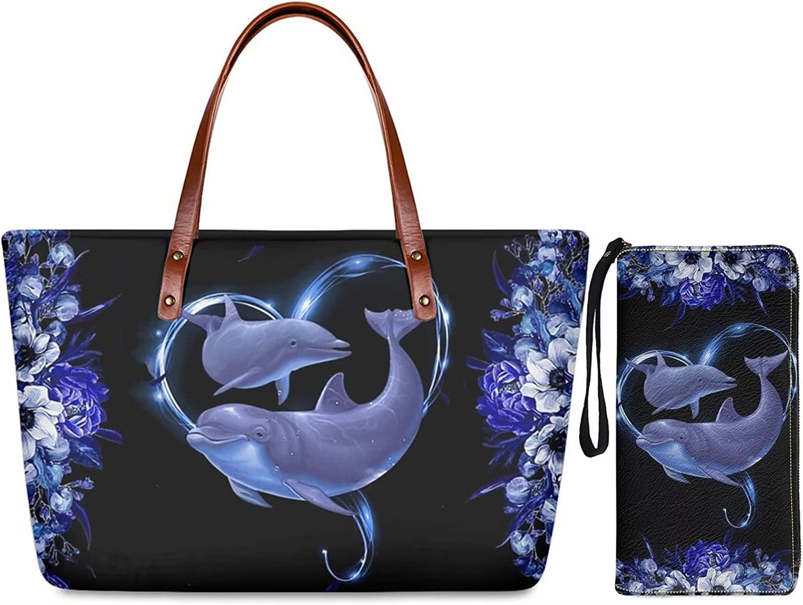 FKELYI 2pcs/set Handbags with Wallet,Dolphin Animal Print Large