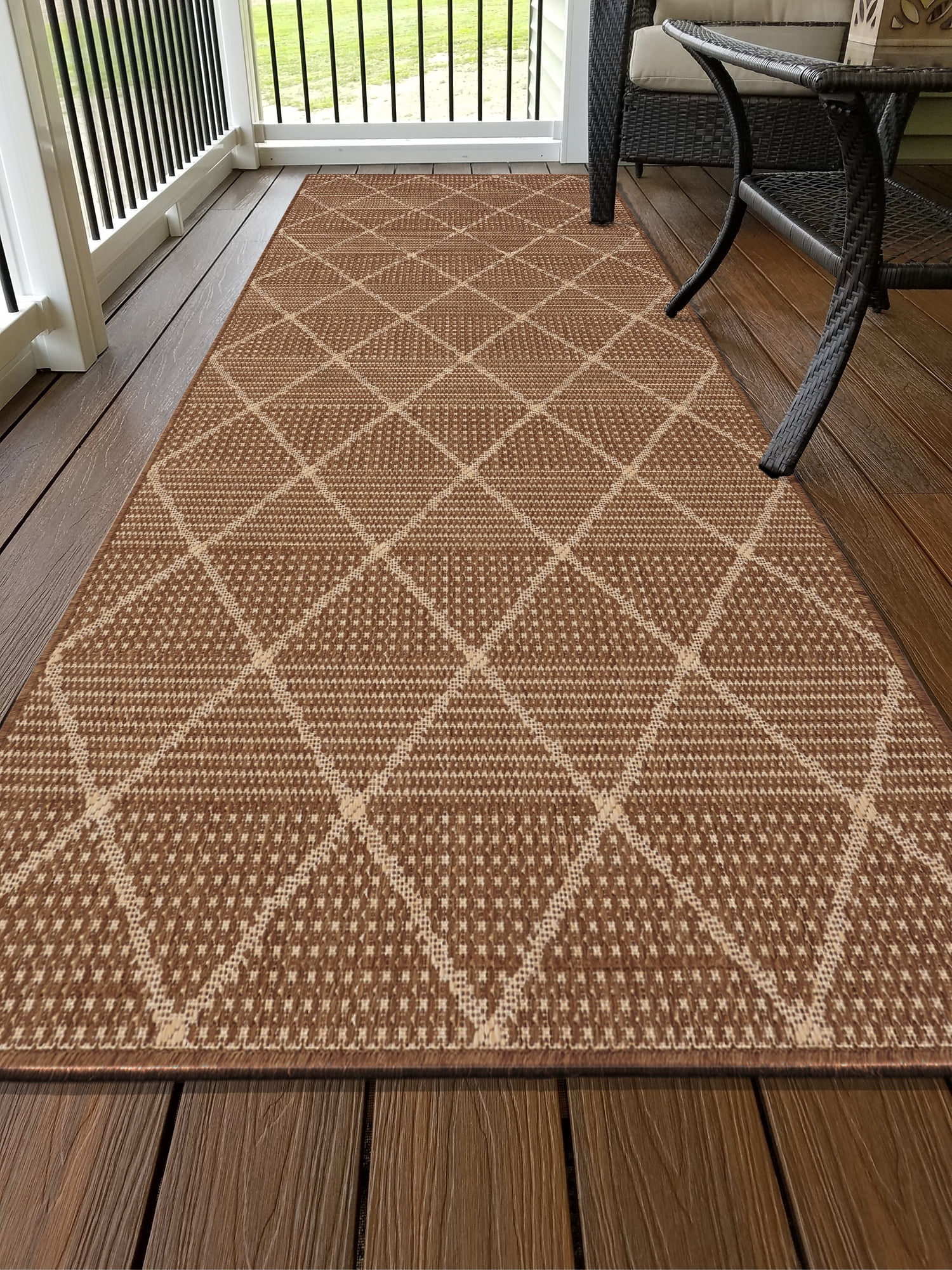 Ottomanson Jardin Collection Contemporary Trellis Design Indoor Outdoor Jute Backing Synthetic Sisal Area Rugs And Runners