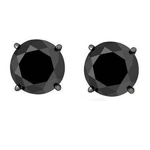 Pompeii 2Ct Black Gold Round Black Diamond Push Back Studs Earrings 14k Gold (Black,I2-I3)