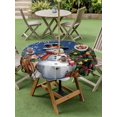 thumbnail image 3 of Outdoor Tablecloth with Umbrella Hole and Zipper, Navy Blue Christmas Round Table Cloth 60 Inch Waterproof Tablecloth, Snowman Xmas Tree Snowflake Gifts Elk Picnic Table Cover for Patio Camping, 3 of 7