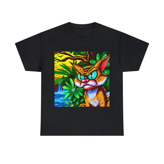 T Shirt Unisex Adult Tropical Print Grumpy Cat Pet Lover Unique Funny Novelty