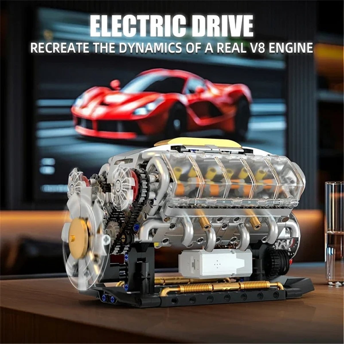 692PCS MOC V8 Engine Building Kit With Electric Motor STEM Educational Toy For Kids Adults ,Working Model Car Engine Gift Set