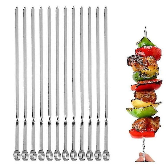 10pcs Metal Stainless Steel Bbq Barbecue Skewer ,reusable 14" Shish